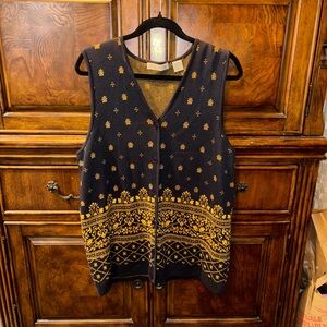 Vintage 80’s/90’s Chaus Navy and Gold Patterned Knit Vest Top L